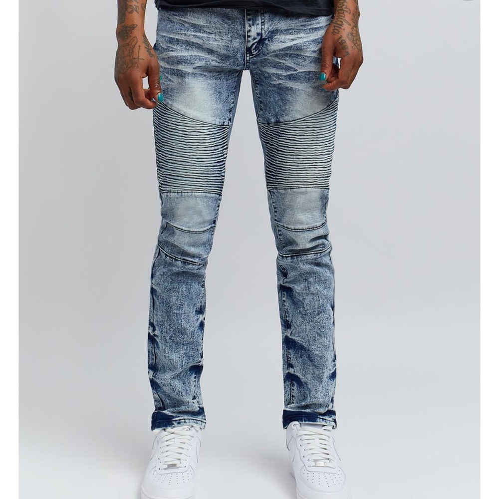 Reason Blue Denim Moto Style Skinny Jeans